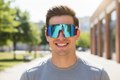 Man wearing patriotic sunglasses outdoors